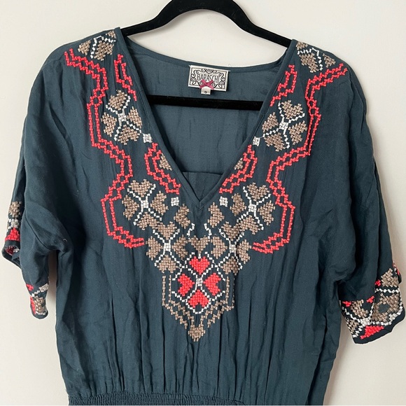 Anthropologie Yoana Baraschi Boho Embroidered Cross Stitch Dress - Picture 2 of 9